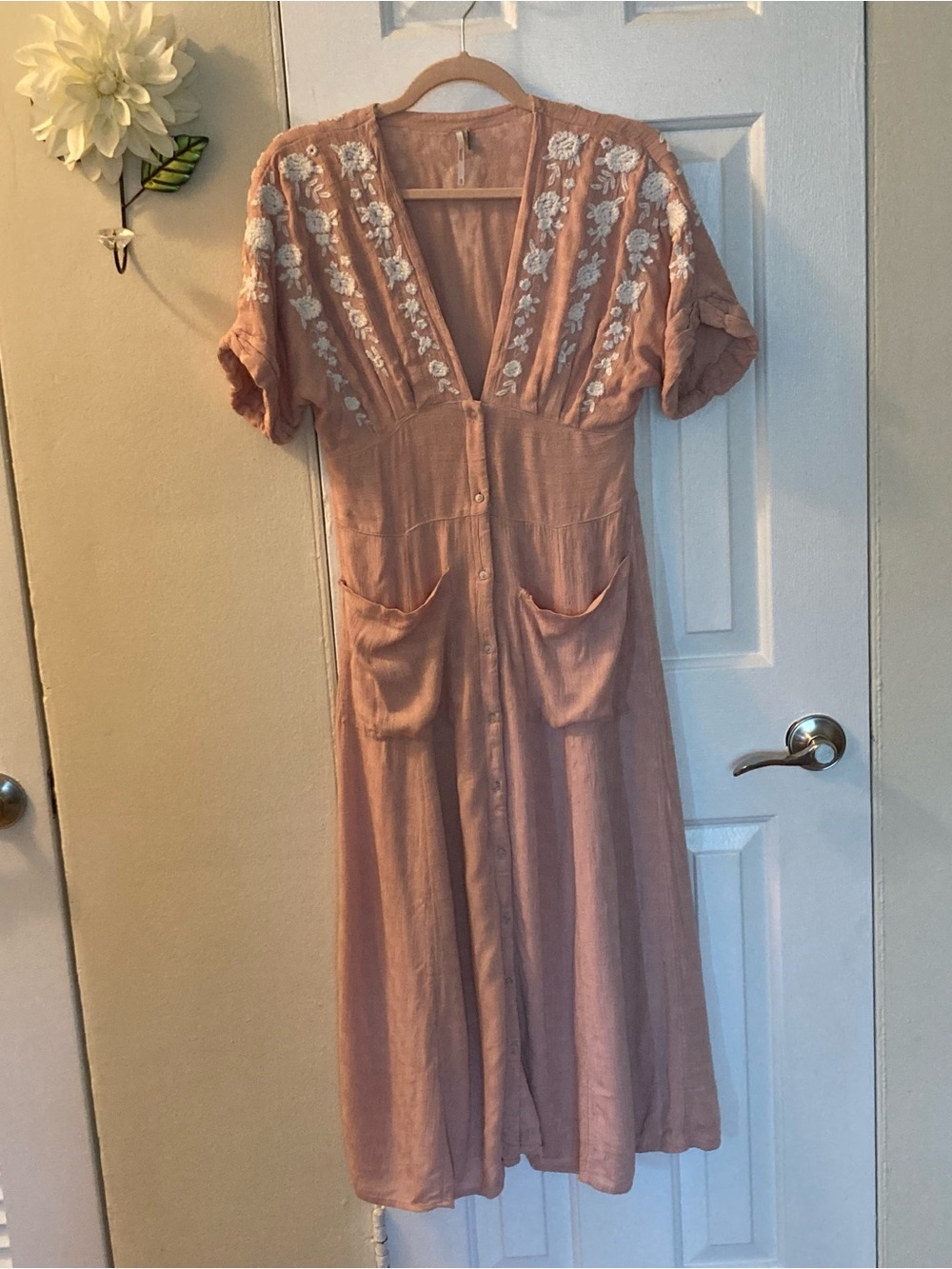 Free People Blush Pink Button-front Midi Dress
